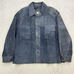 Vintage Split Cowhide Jacket Mens XL Blue Western Suede Leather Grais Snap 70s